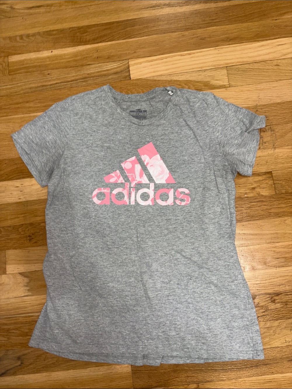 adidas Gray T-Shirt with Pink Floral Logo